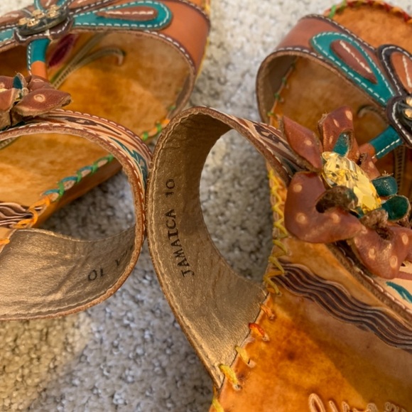 Elite by Corkys Hand-Painted Multi-Colored Leather Heeled Sandals Size 10 - Picture 8 of 10